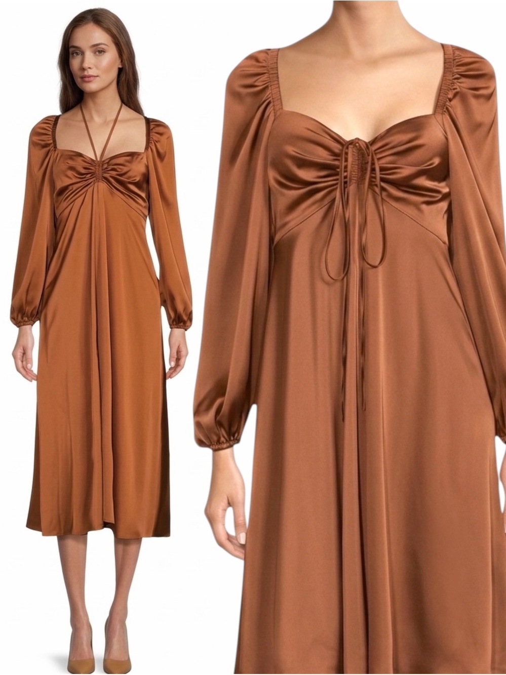 NWT Antonio Melani Bella Amber Satin Halter Midi Dress Luxe Ethereal 12